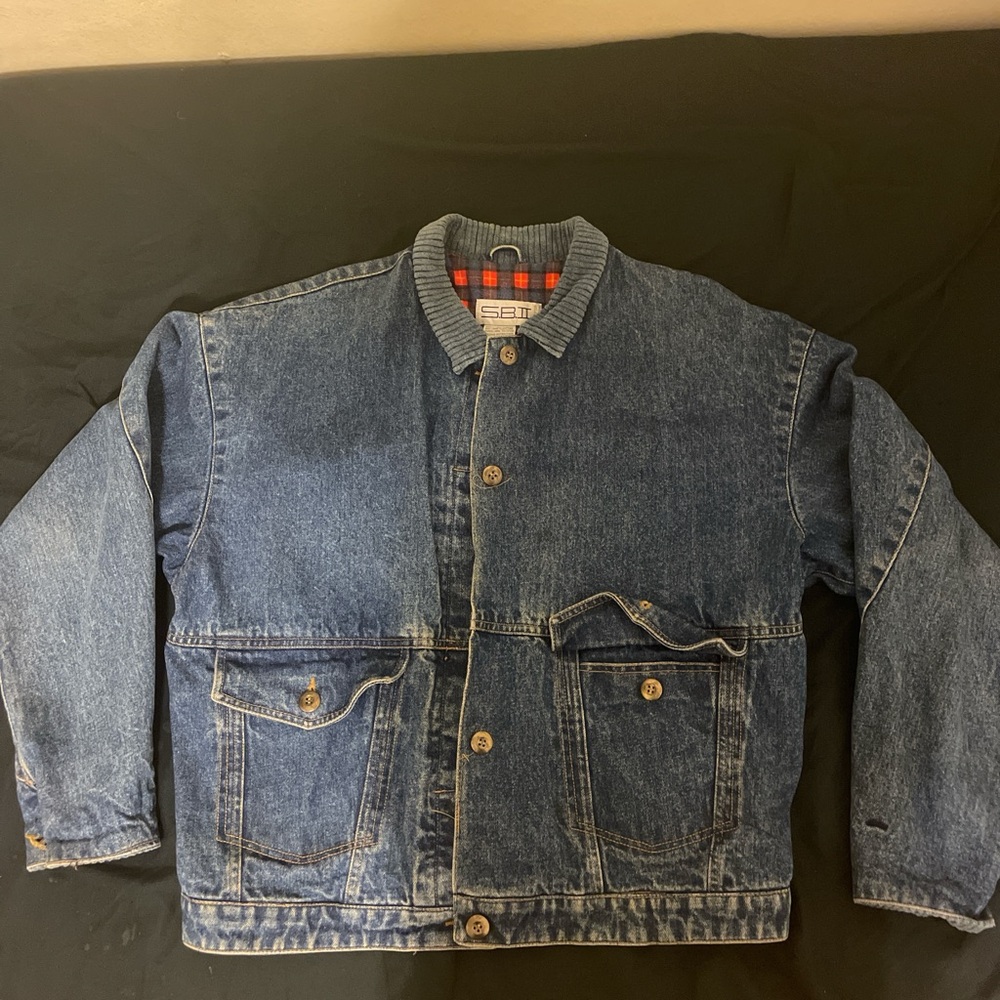 VINTAGE Denim Jacket with Plaid Lining